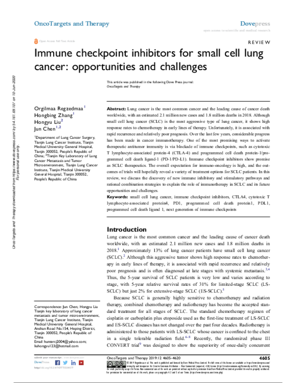 (PDF) Immune checkpoint inhibitors for small cell lung cancer ...