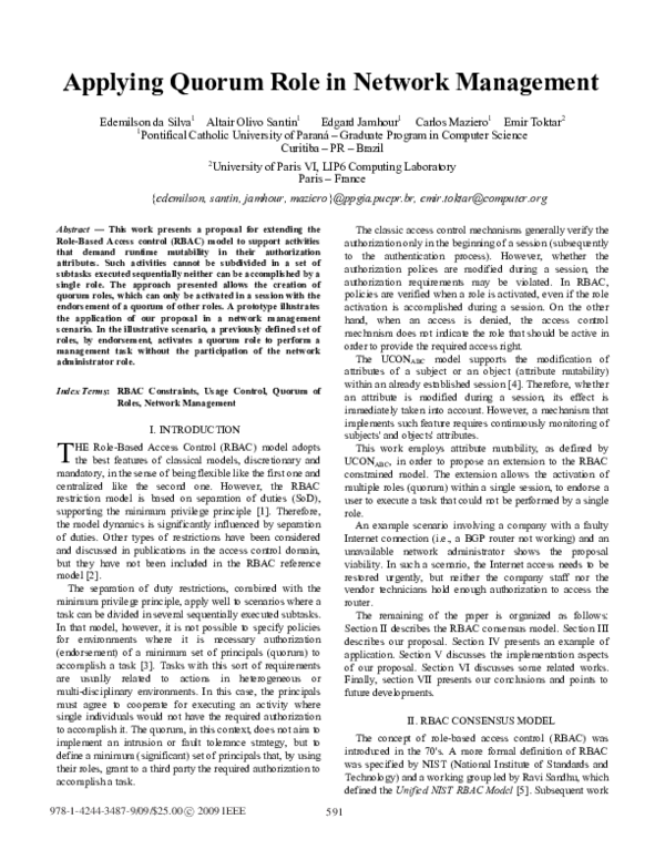 (PDF) Applying quorum role in network management