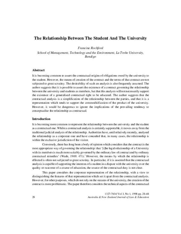 (PDF) The Relationship Between The Student And The University