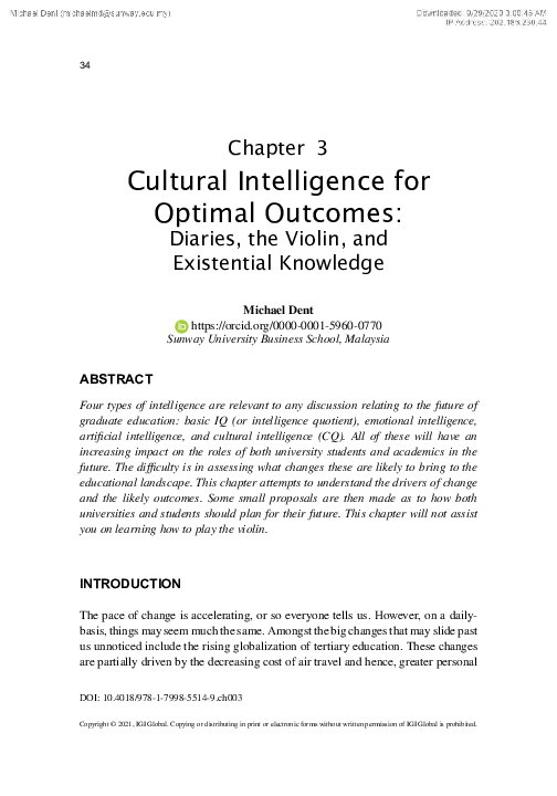 (PDF) Cultural Intelligence for Optimal Outcomes