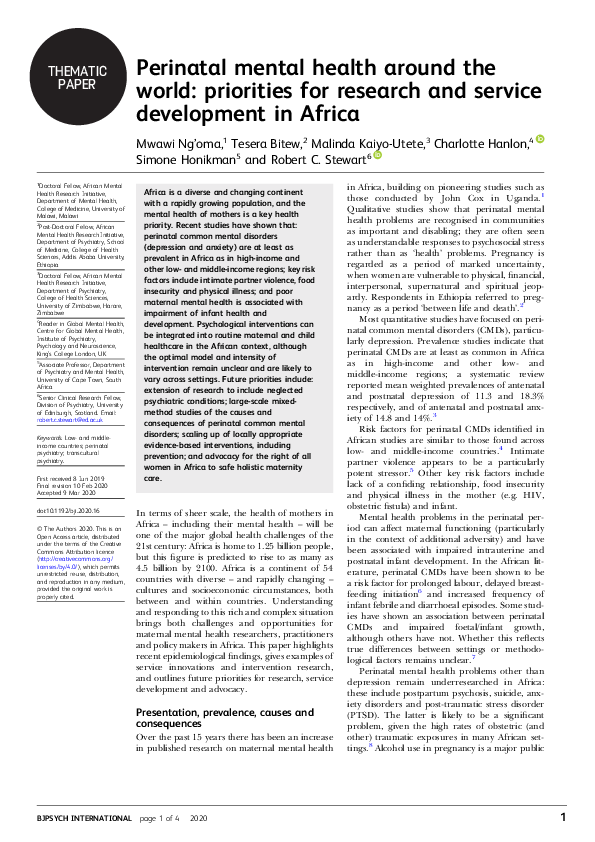 (PDF) Perinatal mental health around the world: priorities for research ...