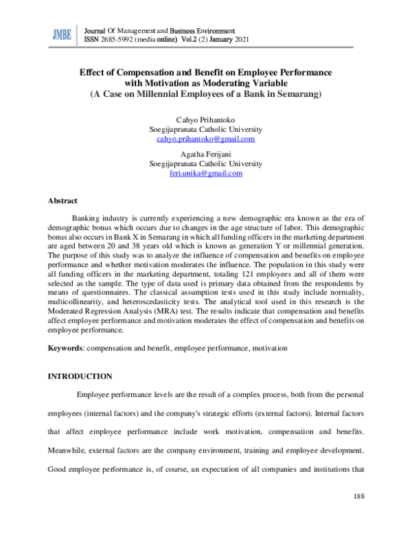 (PDF) Effect of Compensation and Benefit on Employee Performance with ...