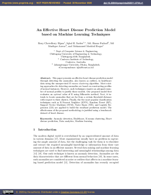 (PDF) An Effective Heart Disease Prediction Model based on Machine ...