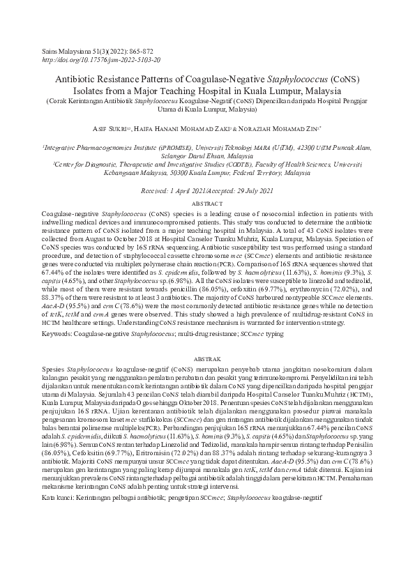 (PDF) Antibiotic Resistance Patterns of Coagulase-Negative ...