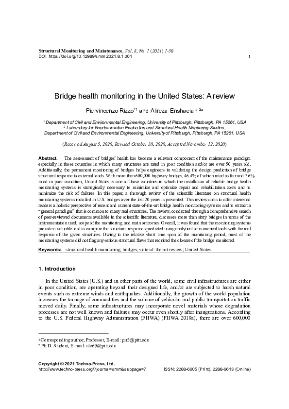 (PDF) Bridge health monitoring in the United States: A review