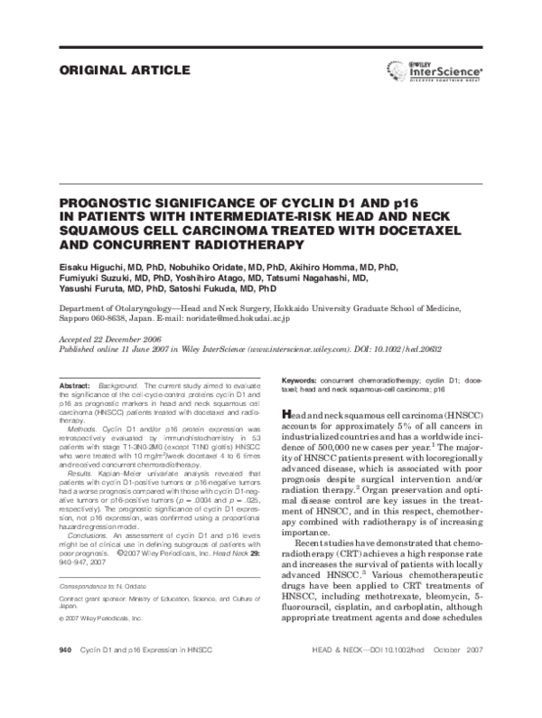 (PDF) Prognostic significance of cyclin D1 and p16 in patients with ...