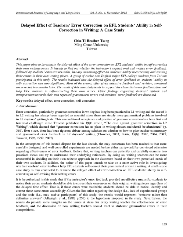 (PDF) Delayed Effect of Teachers’ Error Correction on EFL Students
