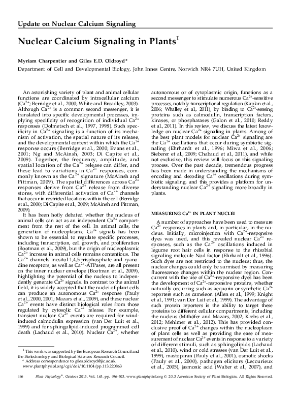 (PDF) Nuclear Calcium Signaling in Plants | Myriam Charpentier ...