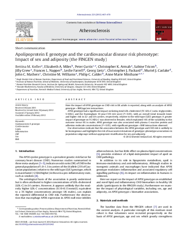 (PDF) Apolipoprotein E genotype and the cardiovascular disease risk ...