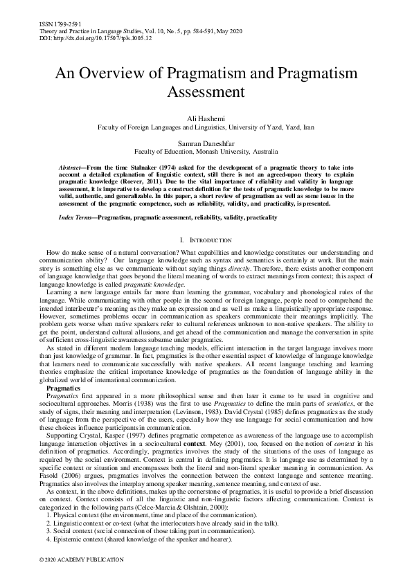 (PDF) An Overview of Pragmatism and Pragmatism Assessment