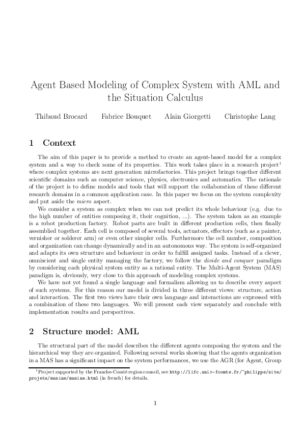 (PDF) Agent Based Modeling of Complex System with AML and the Situation ...