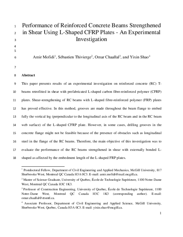 (PDF) Performance of Reinforced Concrete Beams Strengthened 1 in Shear ...