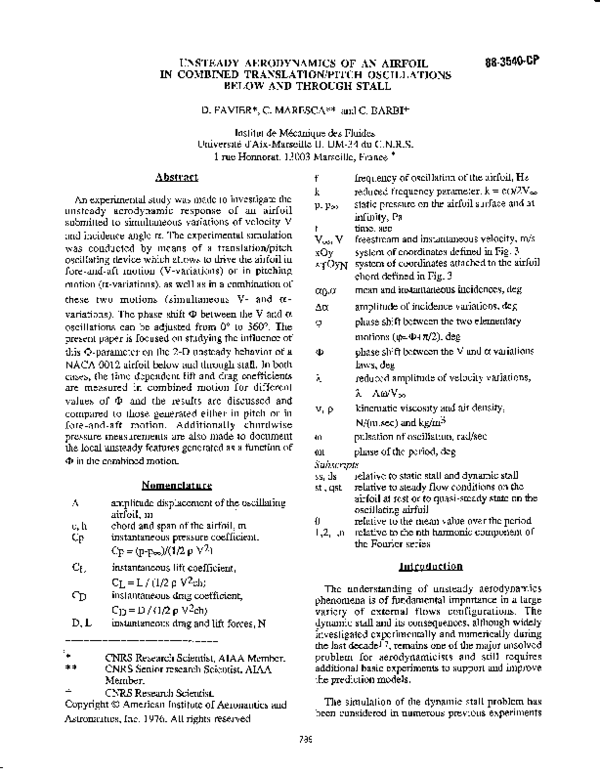 (PDF) Unsteady aerodynamics of an airfoil in combined translation/pitch ...