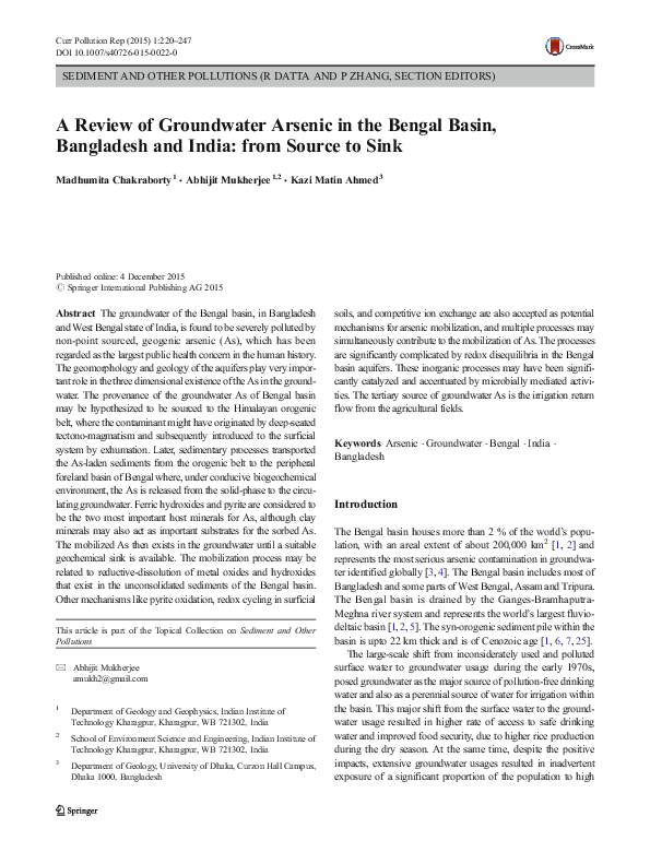 (PDF) A Review of Groundwater Arsenic in the Bengal Basin, Bangladesh ...