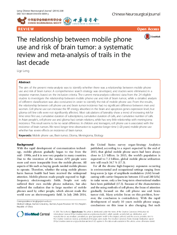 (PDF) The Relationship Between Mobile Phone Use and the Risk of Cancer