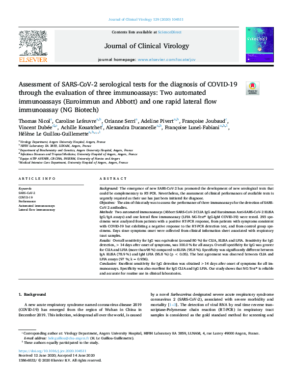 (PDF) Assessment of SARS-CoV-2 serological tests for the diagnosis of ...