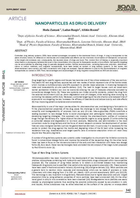 (PDF) Nanoparticles for drug delivery