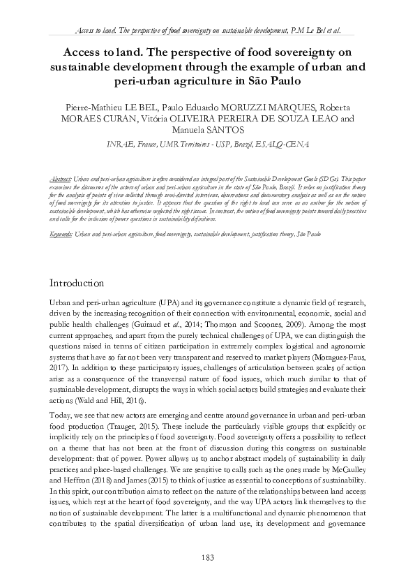 (PDF) Access to land. The perspective of food sovereignty on ...