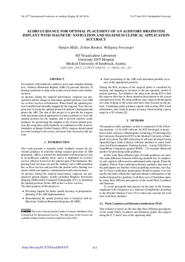 (PDF) Audio Guidance for Optimal Placement of an Auditory Brainstem ...