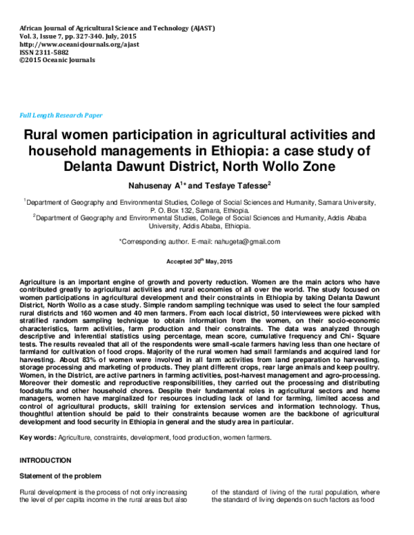 (PDF) Rural women participation in agricultural activities and ...
