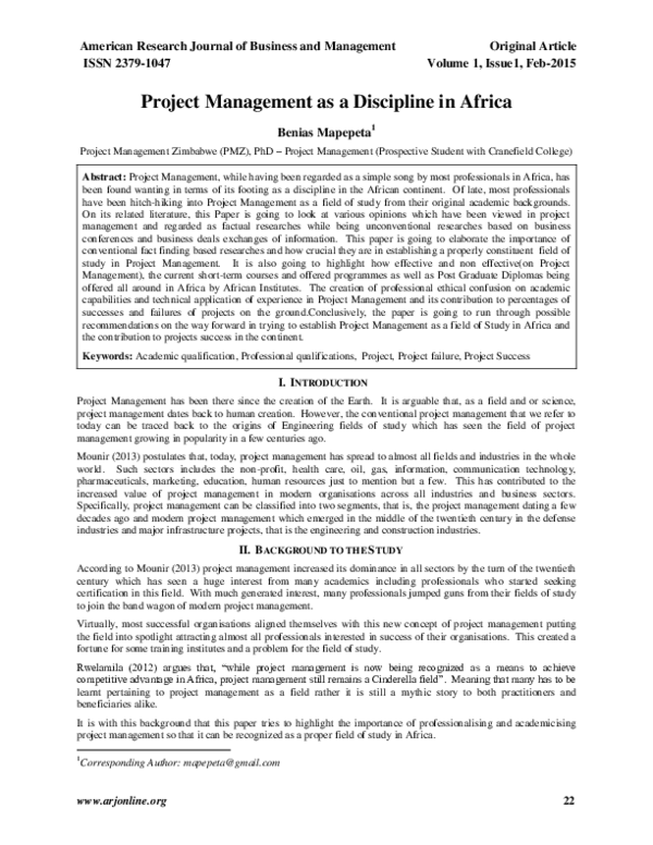 (PDF) Project Management as a Discipline in Africa