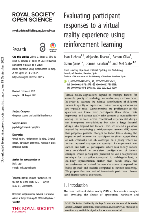 (PDF) Evaluating participant responses to a virtual reality experience ...
