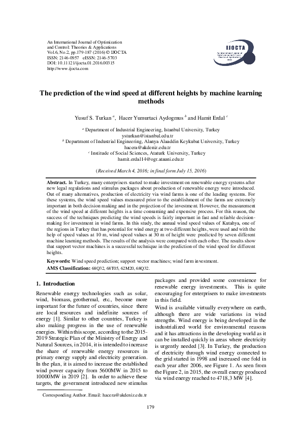 (PDF) The prediction of the wind speed at different heights by machine ...