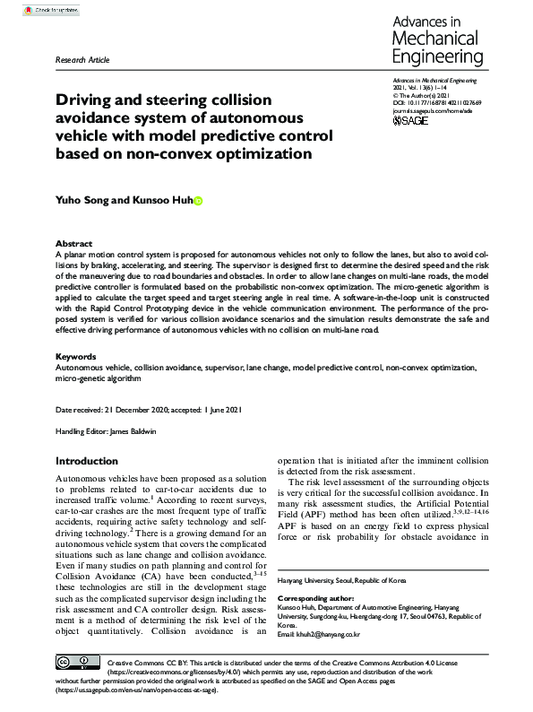 (PDF) Driving and steering collision avoidance system of autonomous ...