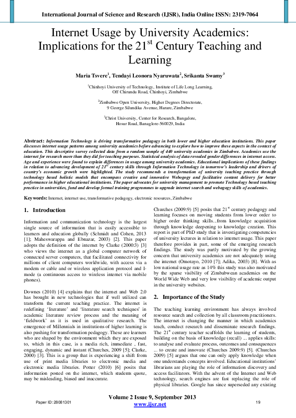 (PDF) Internet Usage by University Academics: Implications for the 21st ...