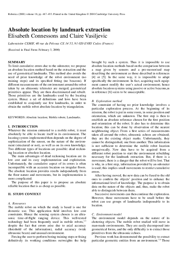 (PDF) Absolute location by landmark extraction