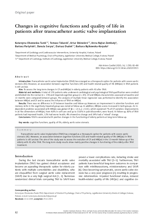 (PDF) Changes in cognitive functions and quality of life in patients ...