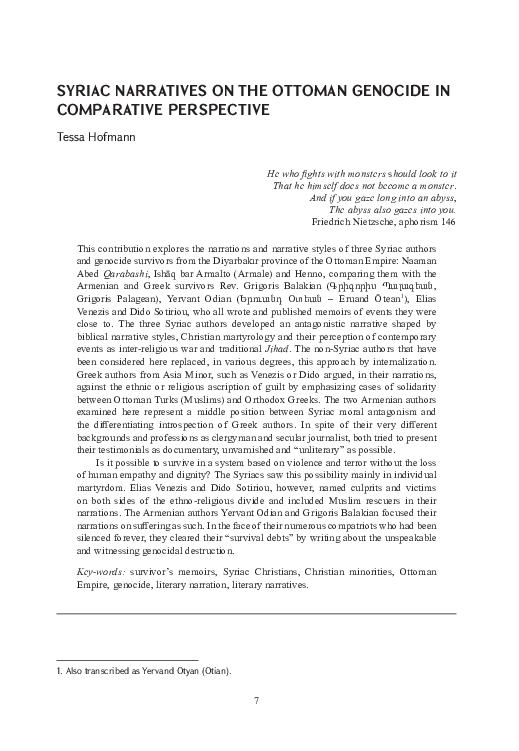 (PDF) Syriac Narratives on the Ottoman Genocide in Comparative