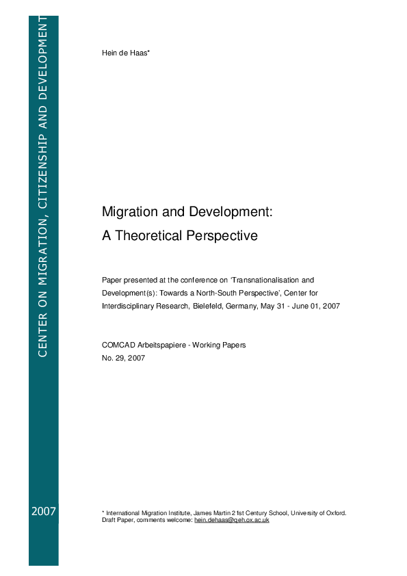 (PDF) Migration and Development: A Theoretical Perspective 1