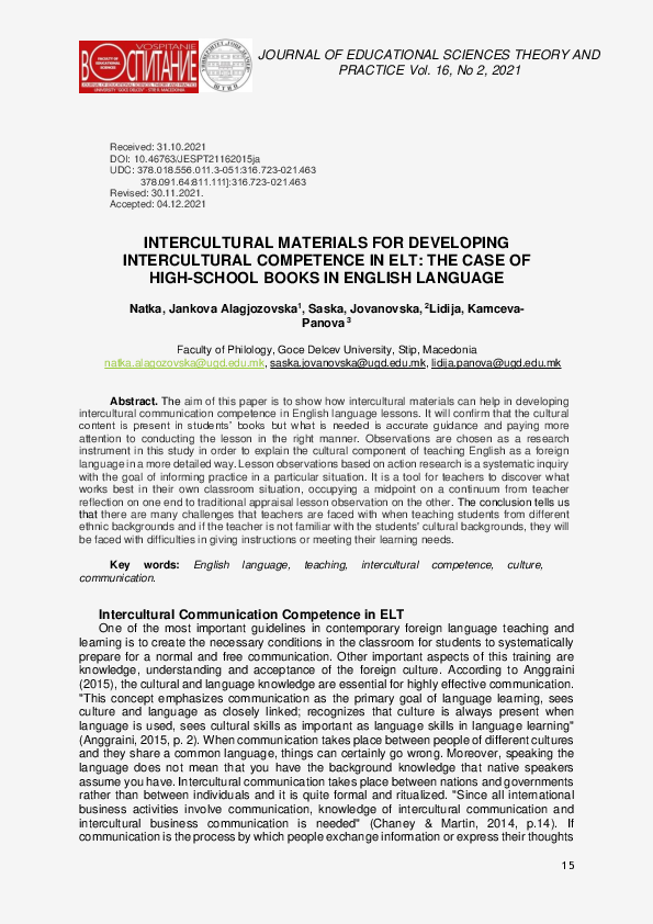 (PDF) Implementation of Intercultural Competence in Elt:The Case of ...