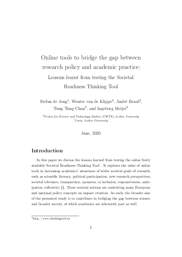 (PDF) Online tools to bridge the gap between research policy and ...