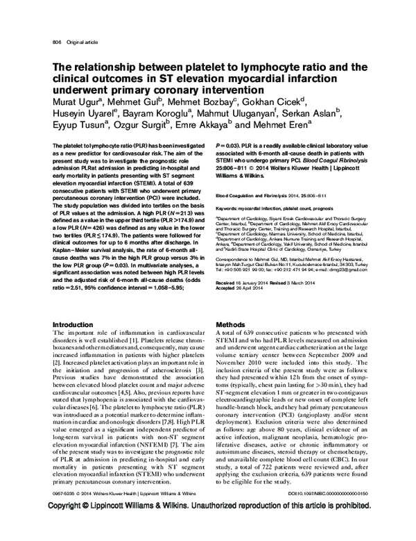 (PDF) The relationship between platelet-to-lymphocyte ratio and ...