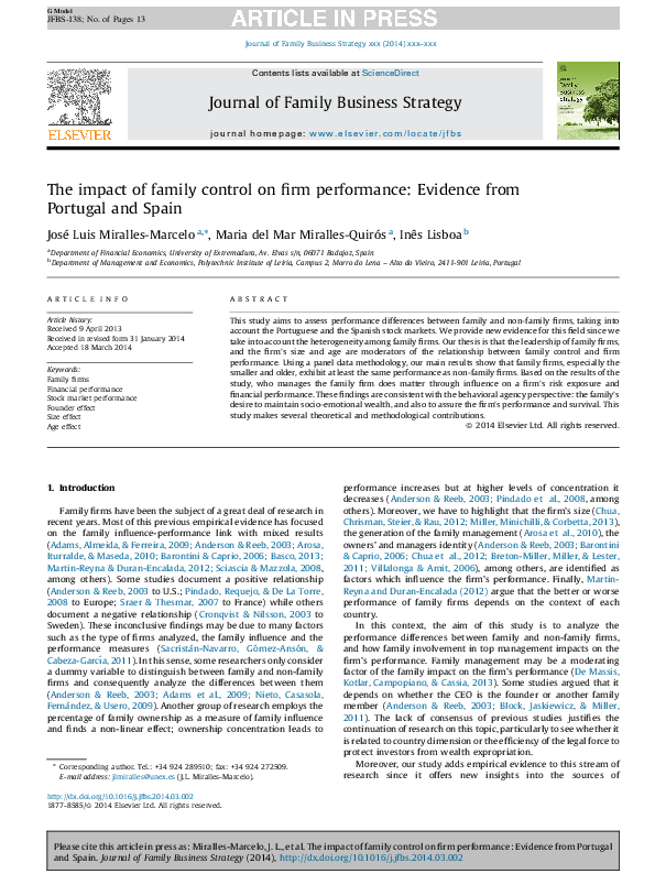 (PDF) The impact of family control on firm performance: Evidence from ...