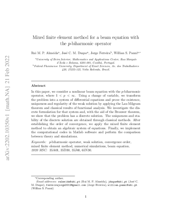 (PDF) Mixed finite element method for a beam equation with the p ...