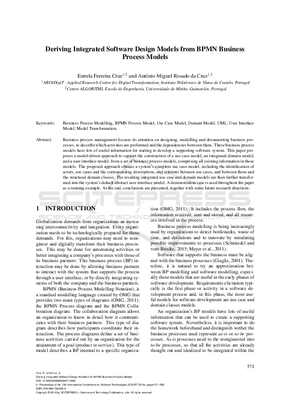(PDF) Deriving Integrated Software Design Models from BPMN Business ...