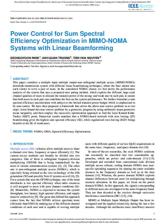 (PDF) Power Control for Sum Spectral Efficiency Optimization in MIMO ...