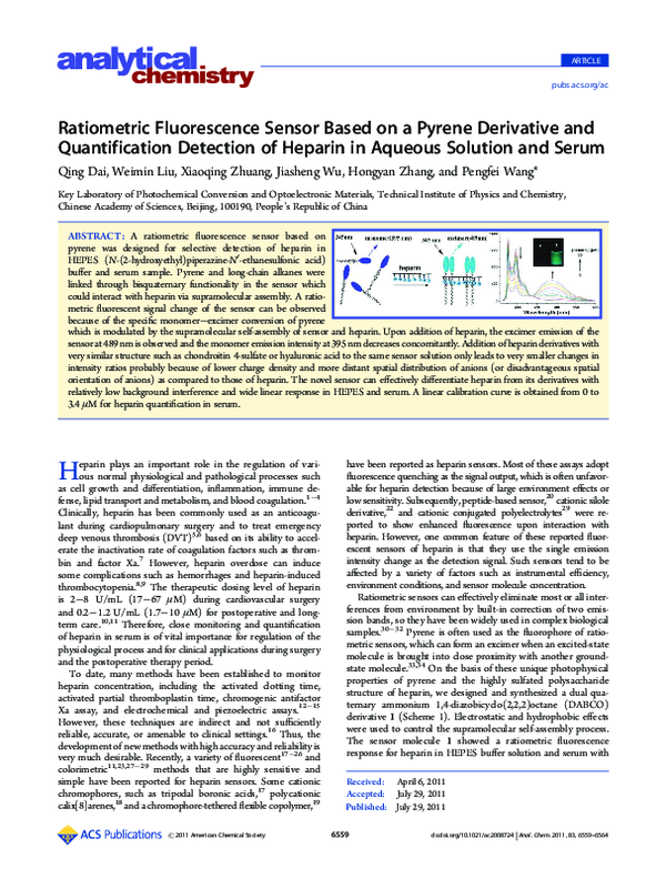(PDF) Ratiometric Fluorescence Sensor Based on a Pyrene Derivative and ...