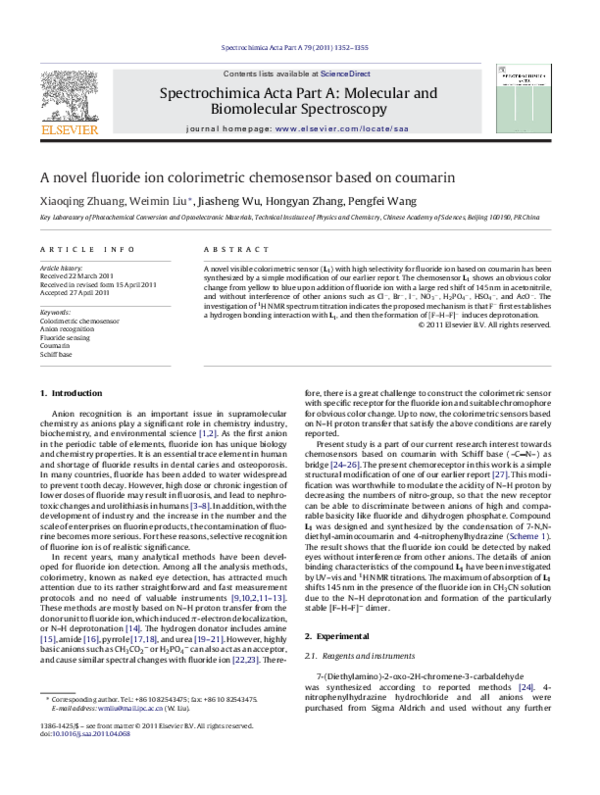 (PDF) A novel fluoride ion colorimetric chemosensor based on coumarin
