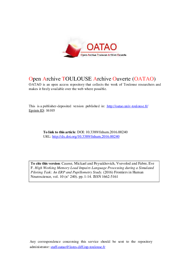 (PDF) High Working Memory Load Impairs Language Processing during a ...