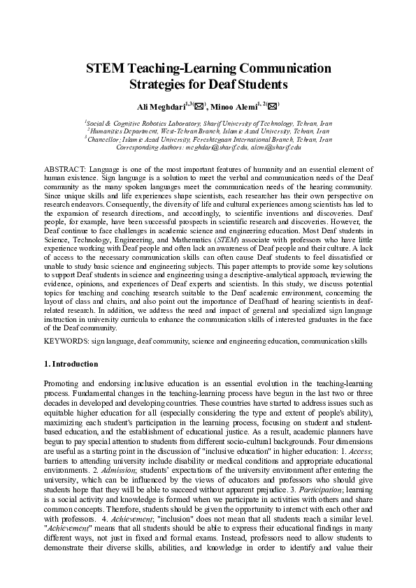 (PDF) STEM Teaching-Learning Communication Strategies for Deaf Students