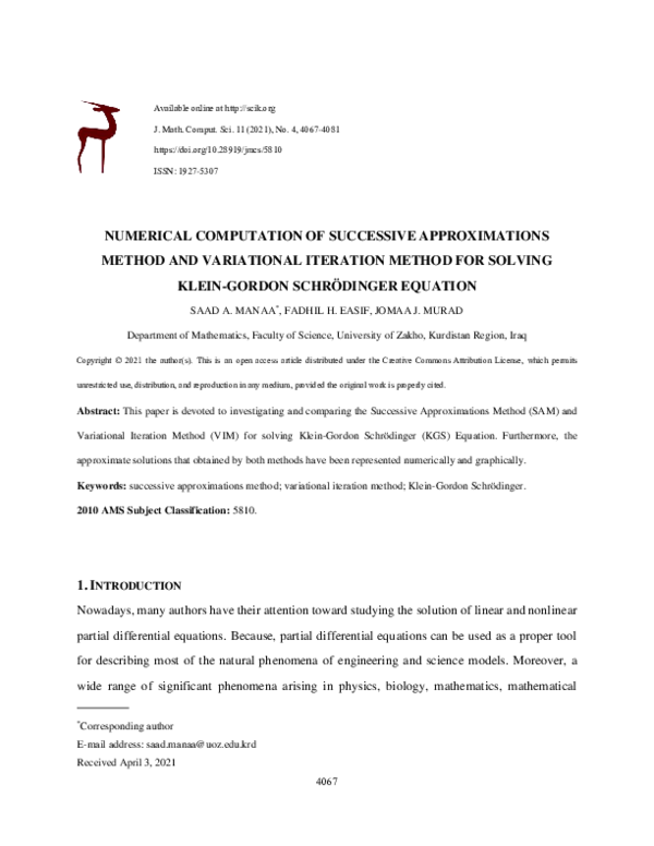 (PDF) Numerical computation of successive approximations method and ...