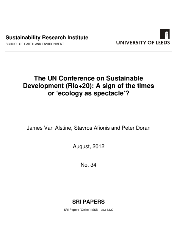 (PDF) Rio+20 Conference: Ecology, Sustainability, and Governance