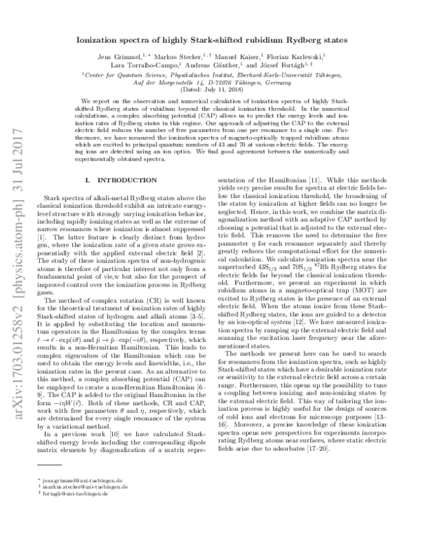 (PDF) Ionization spectra of highly Stark-shifted rubidium Rydberg states