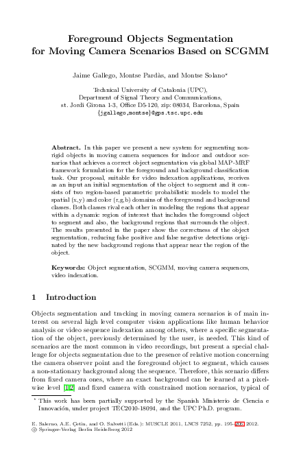 (PDF) Foreground Objects Segmentation for Moving Camera Scenarios Based ...