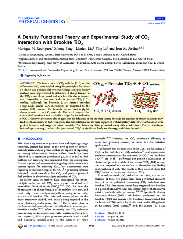 (PDF) A Density Functional Theory and Experimental Study of CO 2 ...