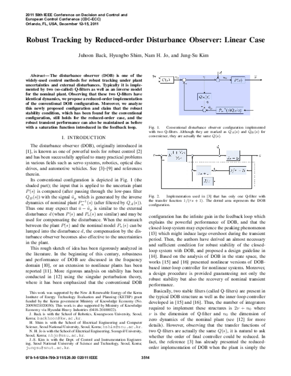 (PDF) Reduced-Order Disturbance Observer for Robust Tracking